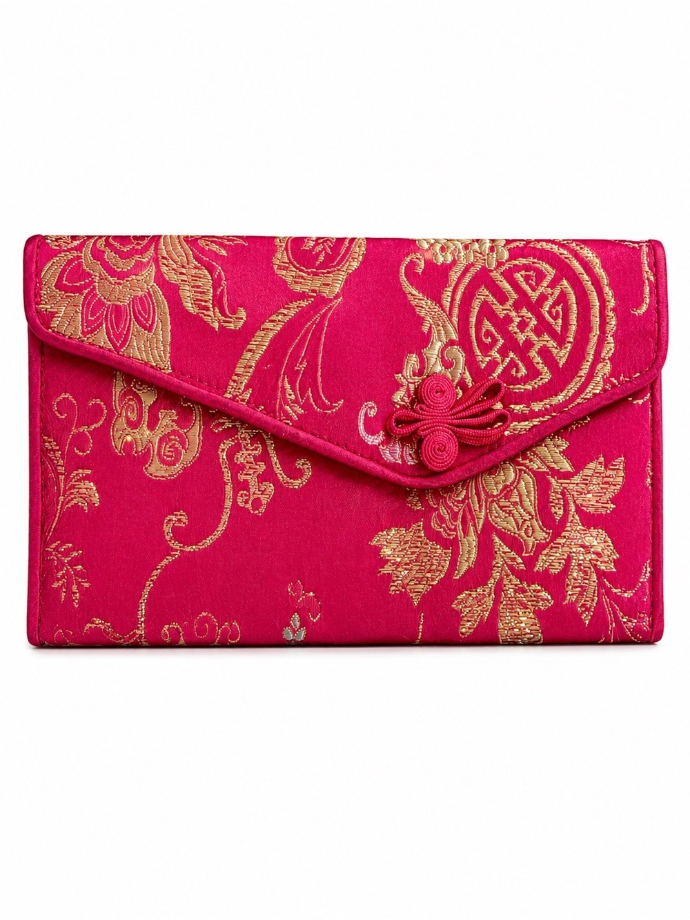 Pink & Gold Brocade Trifold Wallet AsianInspired Satin Wallet Clutch